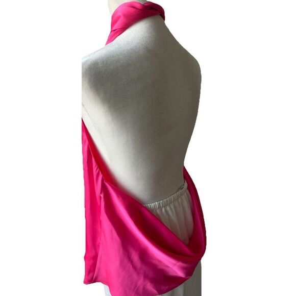 NEW $198 Favorite Daughter Take a Bow Pink Satin Silky Halter Tank Size Large - Picture 7 of 7